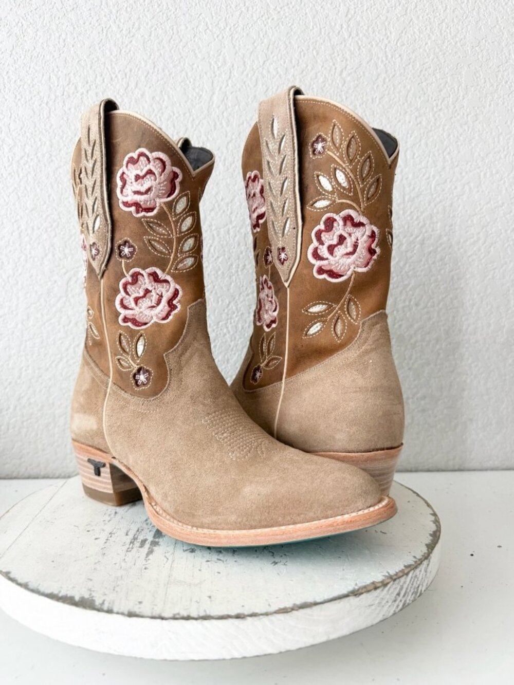 Lane Boots KENZIE Midi Cowboy Boots Womens 8 Latte Suede Western Short Bootie